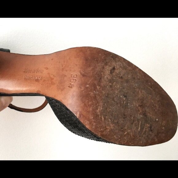 Vintage Brown Snakeskin Mary Jane Heels Ankle Strap 6.5 - Picture 7 of 8